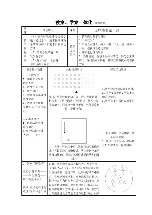 高中体育与健康 人教版 足球-球性练习教案(表格式)