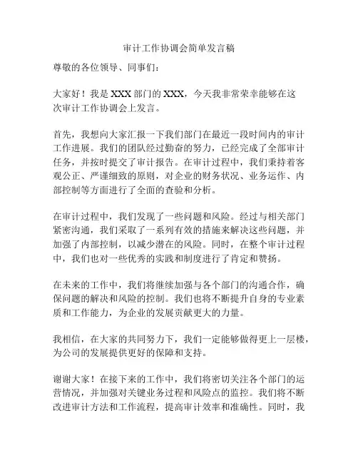 审计工作协调会简单发言稿
