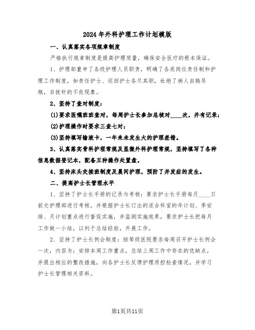 2024年外科护理工作计划模版(三篇)