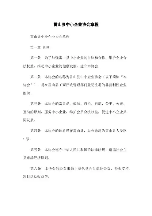 雷山县中小企业协会章程