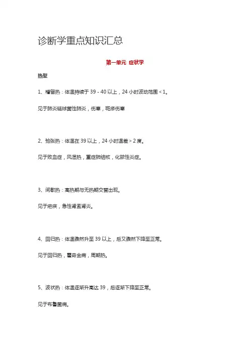 诊断学重点知识汇总