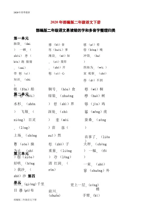 部编版二年级下册语文易读错的字和多音字整理归类(完美版打印版)