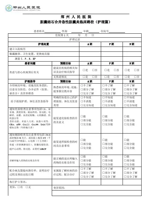 胆囊结石合并急性胆囊炎临床路径(护理篇) 1