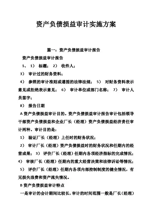 资产负债损益审计实施方案