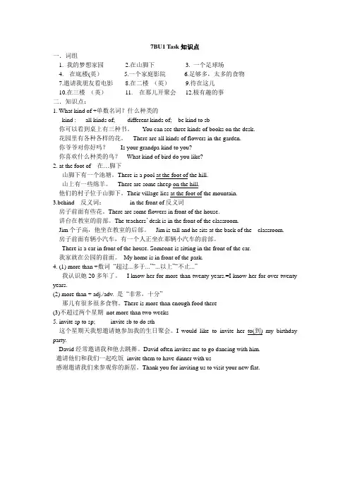 七年级下册英语(苏教版七年级)7BU1 Task知识点