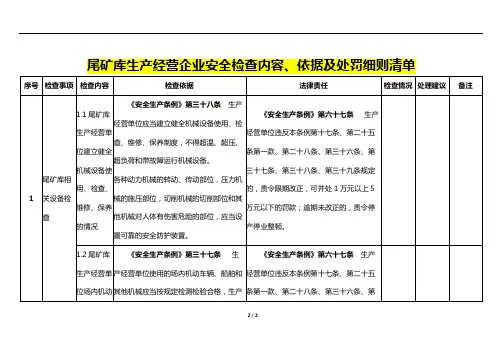 尾矿库生产经营企业安全检查内容、依据及处罚细则清单