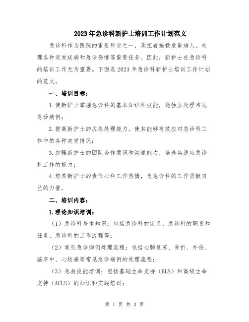 2023年急诊科新护士培训工作计划范文