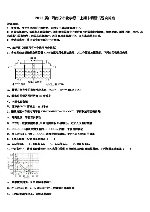 2025届广西南宁市化学高二上期末调研试题含答案