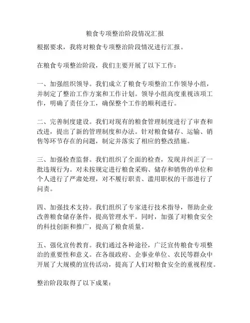 粮食专项整治阶段情况汇报