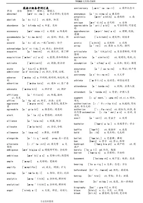 英语六级高频核心词汇表和翻译高频词