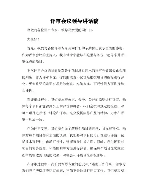 评审会议领导讲话稿