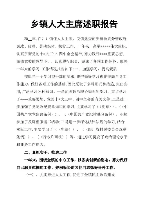 乡镇人大主席述职报告