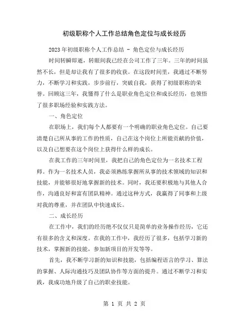 初级职称个人工作总结角色定位与成长经历