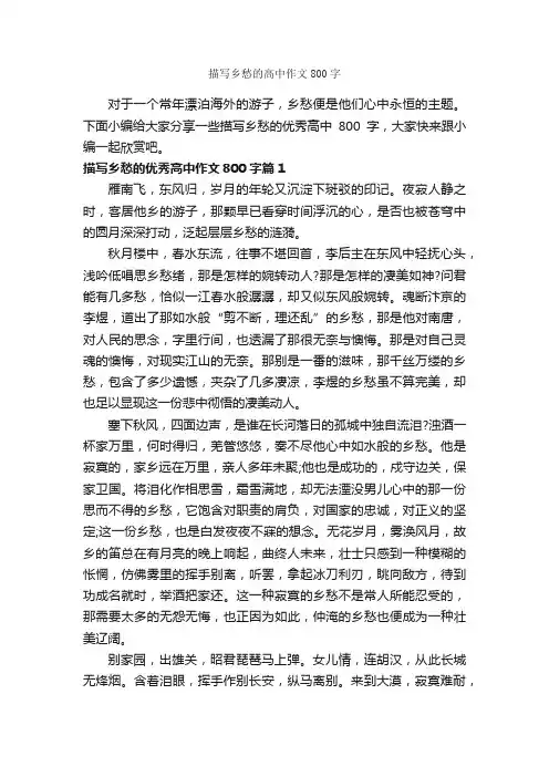 描写乡愁的高中作文800字_高中作文_