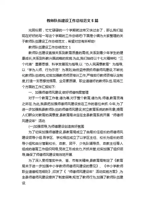 教师队伍建设工作总结范文5篇