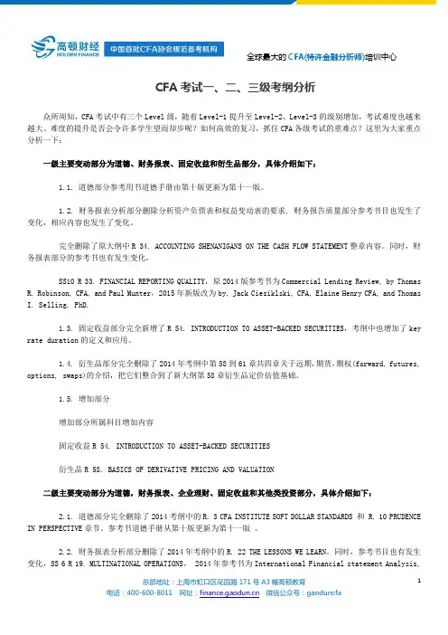 CFA考试一、二、三级考纲分析