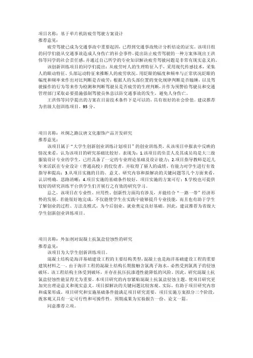 大创项目评审意见举例