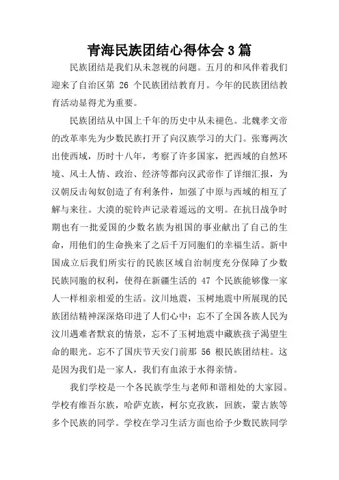青海民族团结心得体会3篇