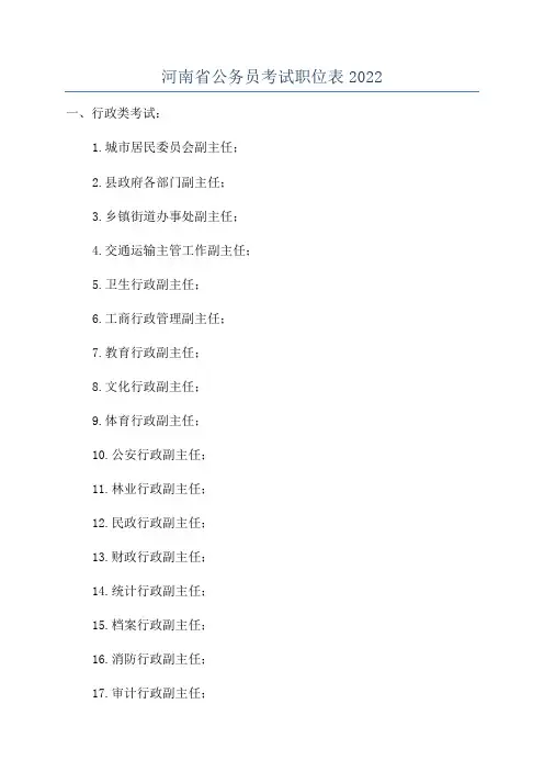 河南省公务员考试职位表2022