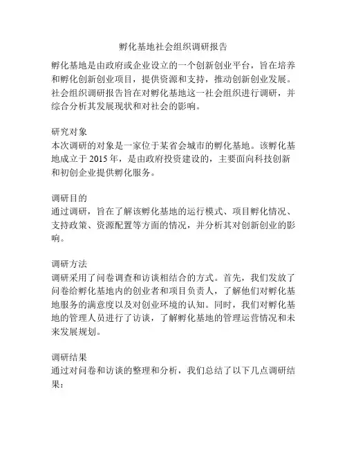 孵化基地社会组织调研报告
