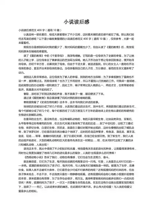 小说读后感范文400字（通用10篇）