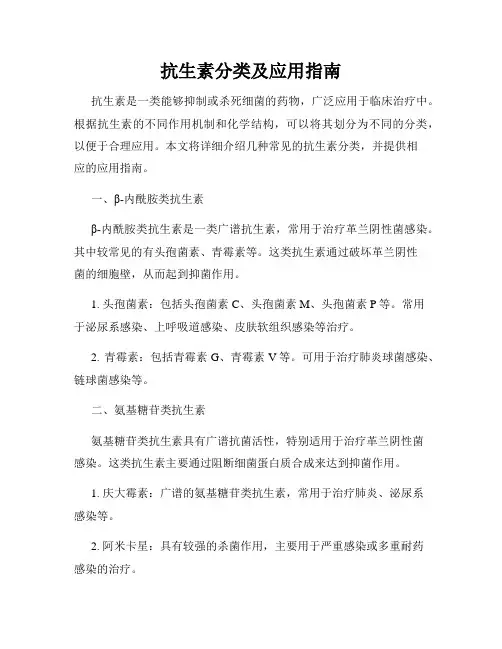 抗生素分类及应用指南
