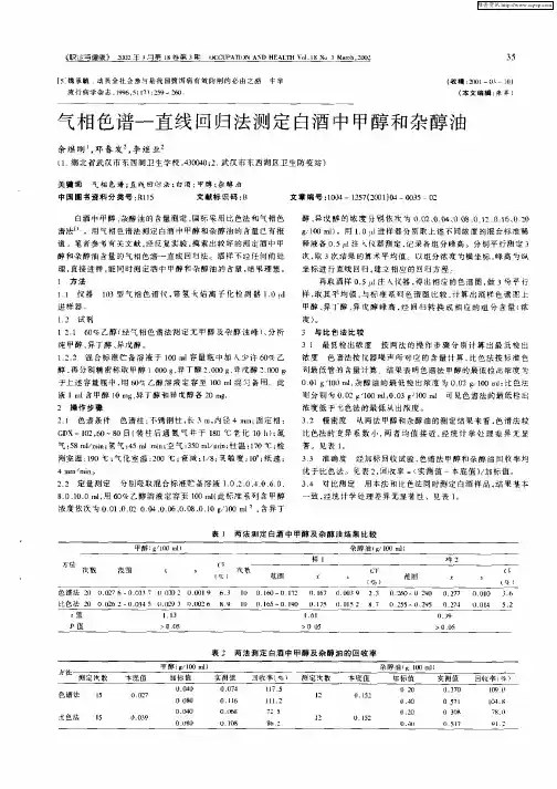 气相色谱——直线回归法测定白酒中甲醇和杂醇油