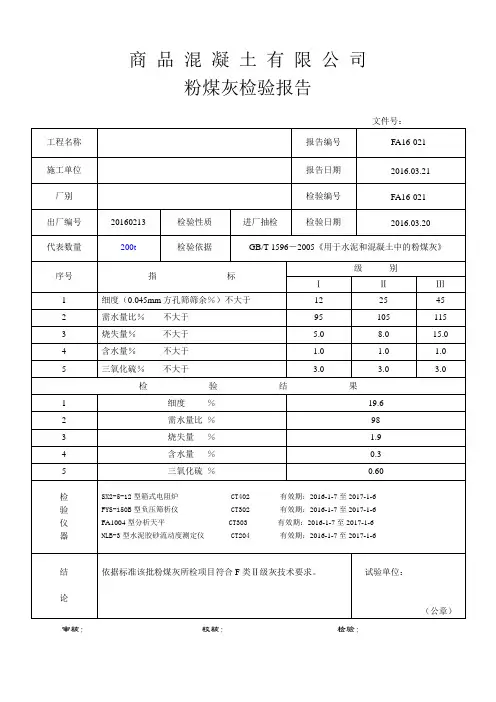 粉煤灰检验报告