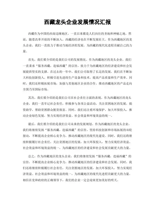 西藏龙头企业发展情况汇报