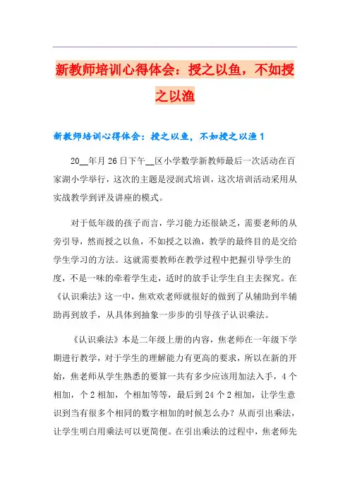 新教师培训心得体会：授之以鱼,不如授之以渔