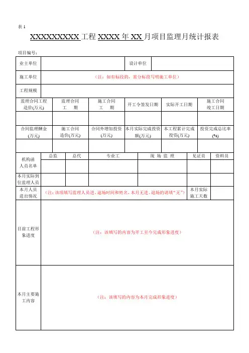 项目监理月统计报表