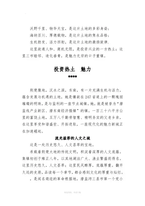 乡镇宣传片文案解说词