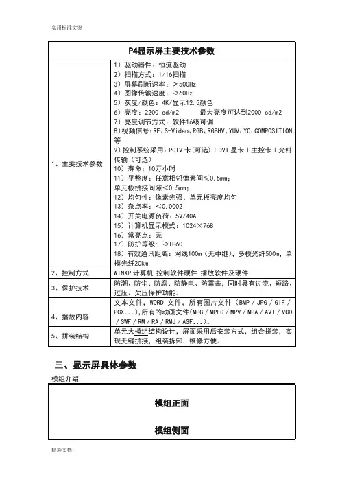 P4显示屏主要技术全参数
