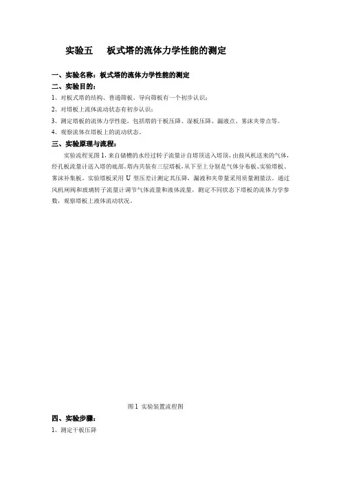 北京化工大学实验报告——板式塔的流体力学性能的测定
