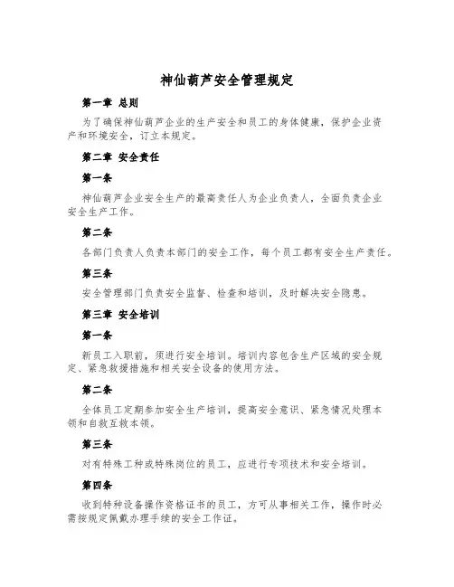 神仙葫芦安全管理规定