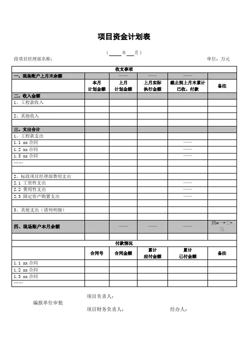 项目资金计划表