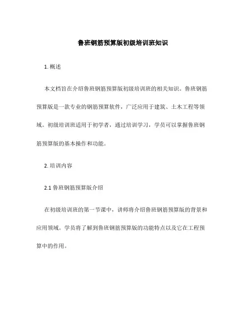 鲁班钢筋预算版初级培训班知识