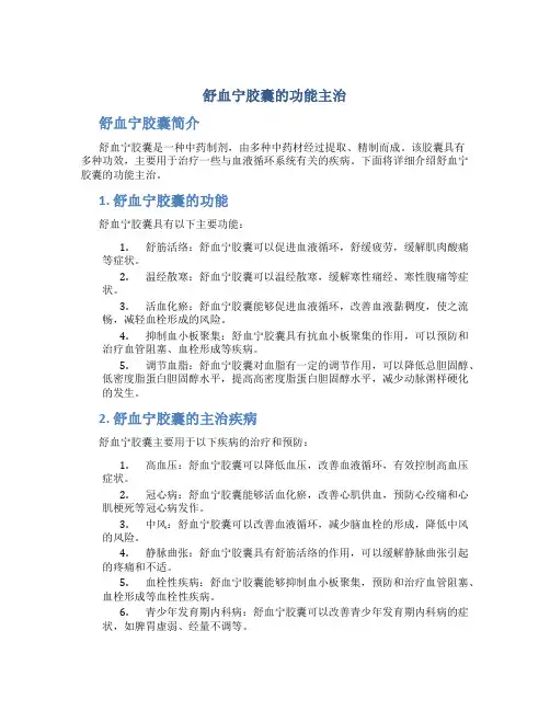 舒血宁胶囊的功能主治