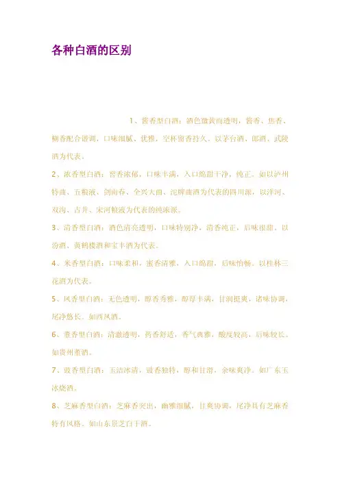 各种白酒的区别