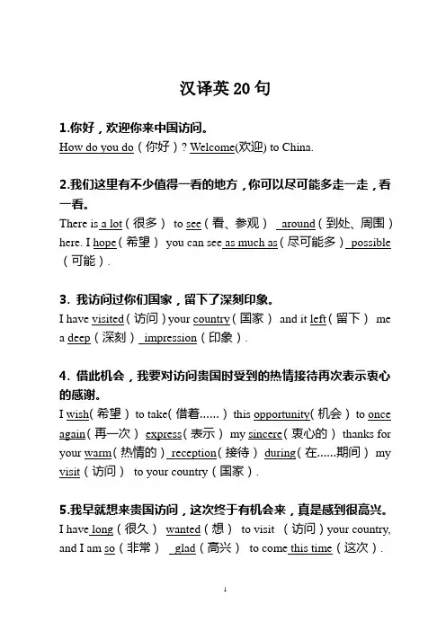 英语汉译英20句