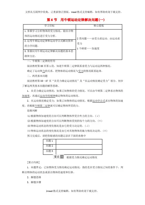 2020学年高中物理第四章牛顿运动定律4_6用牛顿运动定律解决问题一学案新人教版必修1
