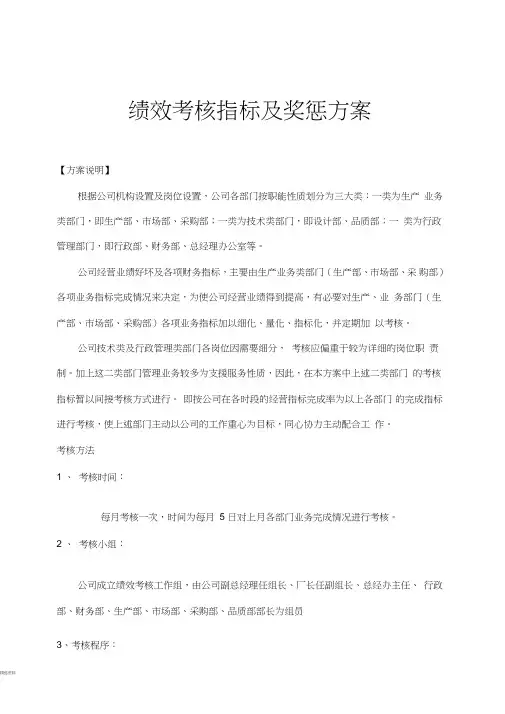 绩效考核指标及奖惩方案
