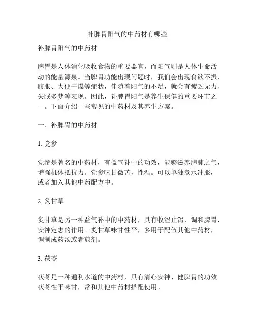 补脾胃阳气的中药材有哪些