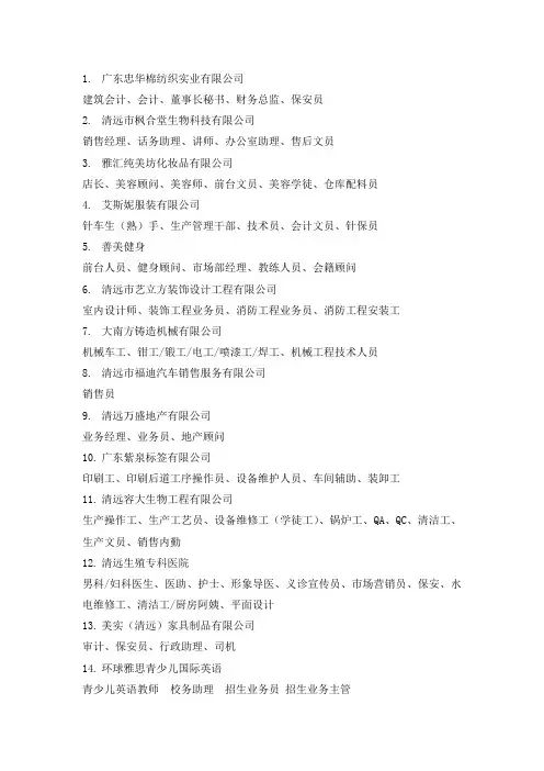 2011年3月5日鹏程万里招聘会职位汇总