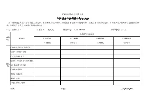 抛丸机保养记录表