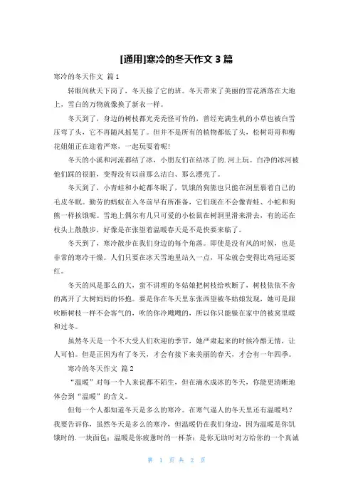 [通用]寒冷的冬天作文3篇