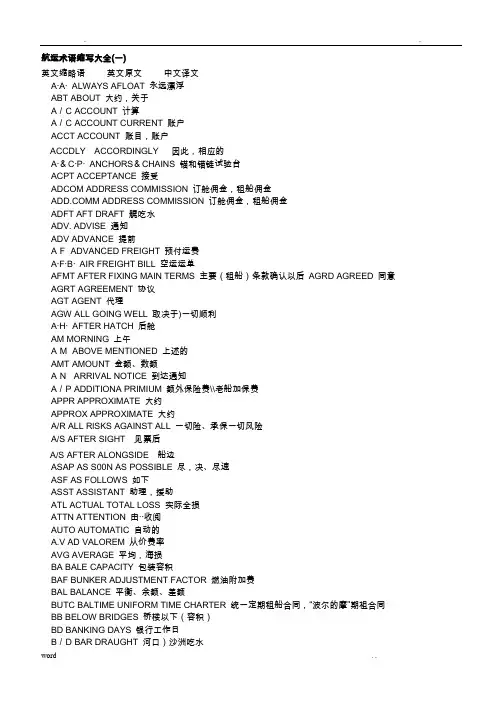 航运术语缩写大全