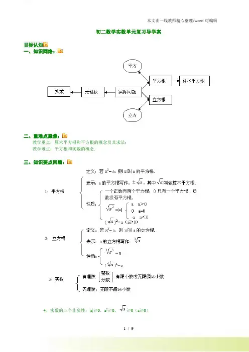北师大八年级上册数学第二章实数复习导学案