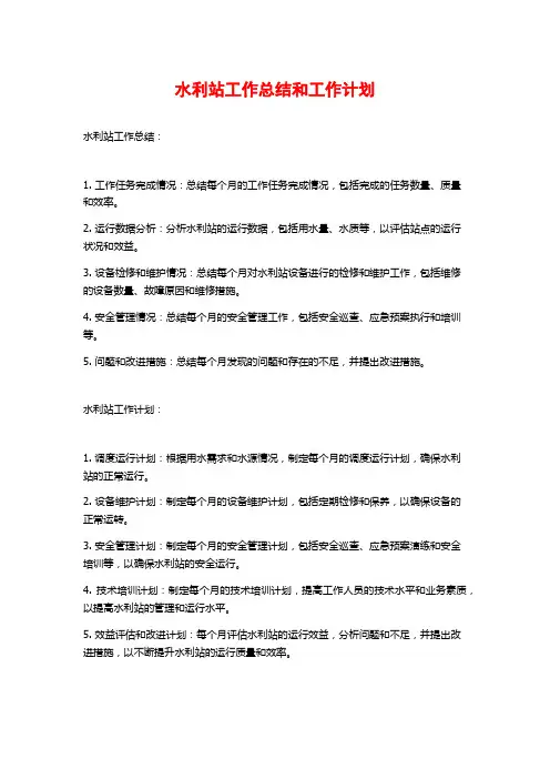 水利站工作总结和工作计划