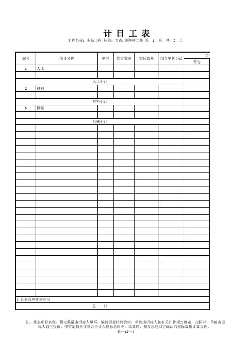 表-12-4 计日工表《小品工程造价》